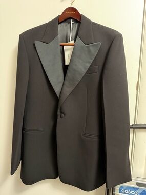 Salvatore Ferragamo Black Tuxedo Jacket with Satin Peak Lapels